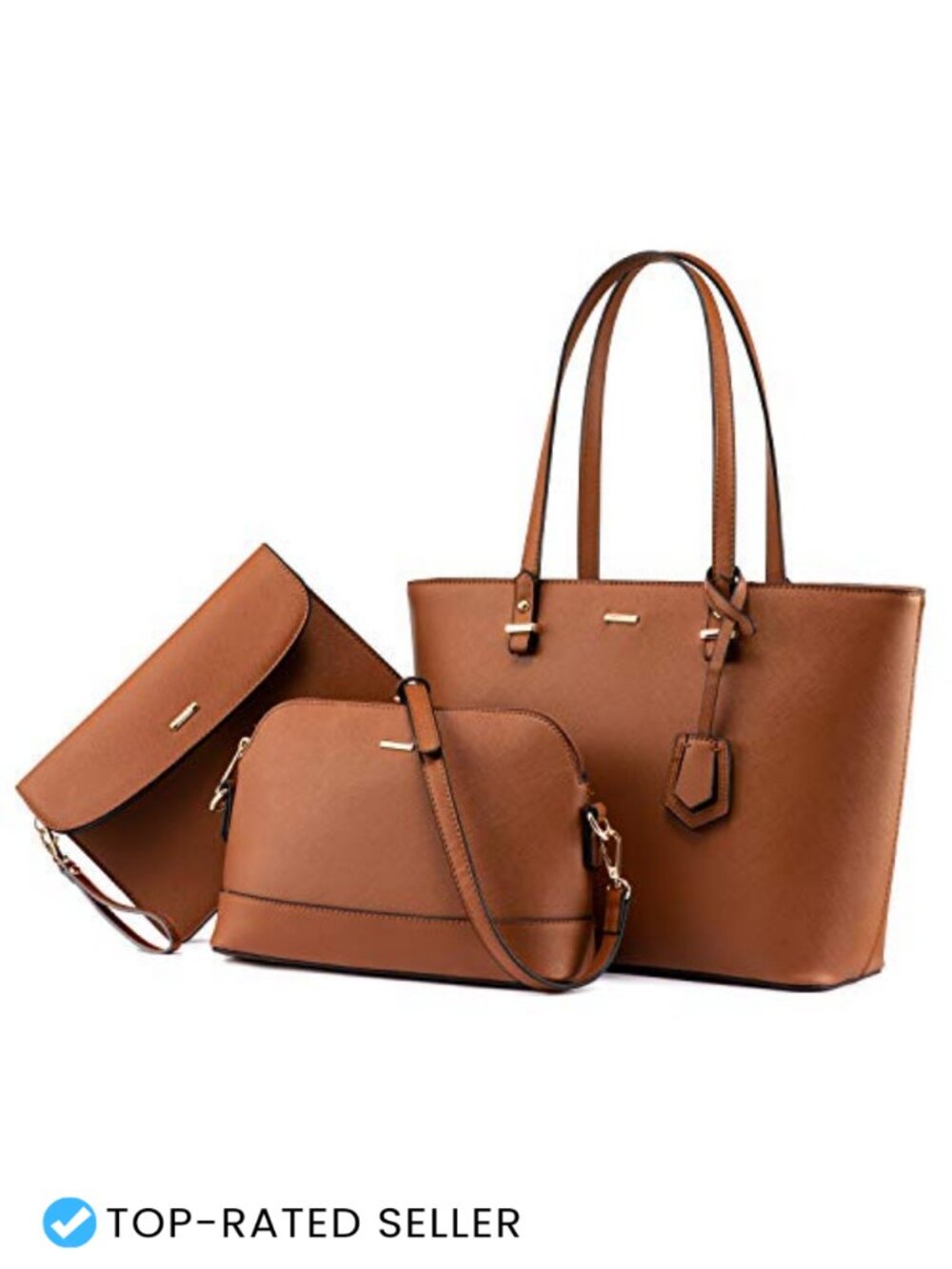 Faux Leather 3-Piece Handbag Set Shoulder Bag Satchel Hobo Purse